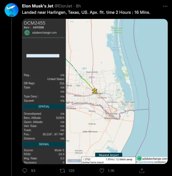 Elonjet tracking app