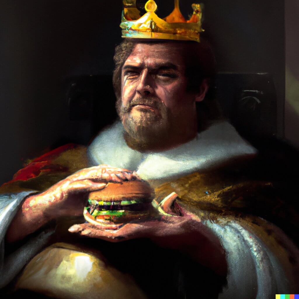 AI-målniung av kung med hamburgare