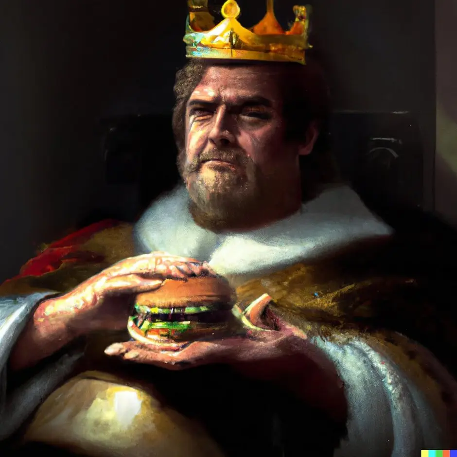 DALL-E 2 målning av kung med hamburgare