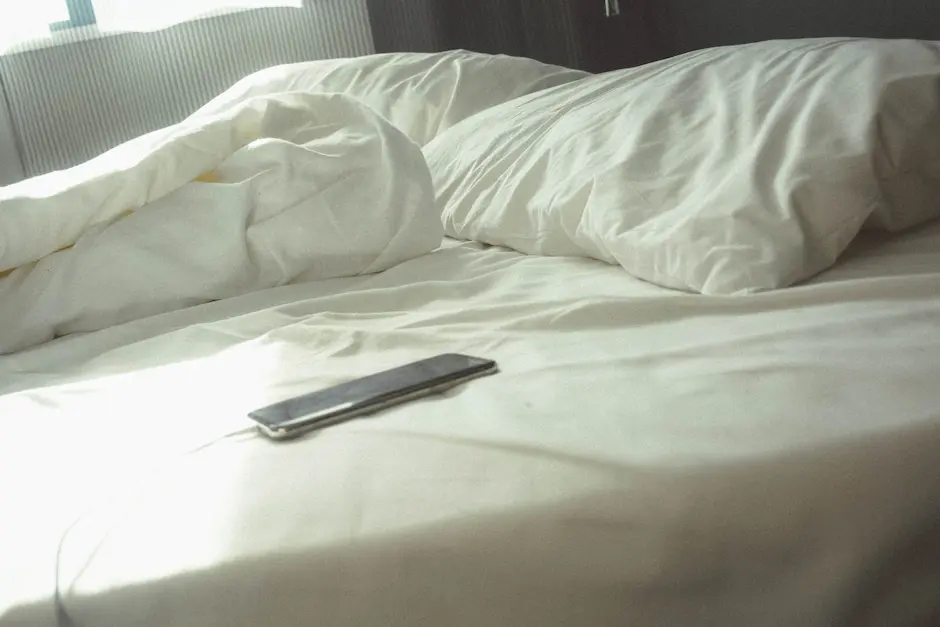 mobiltelefon som laddar på sängen