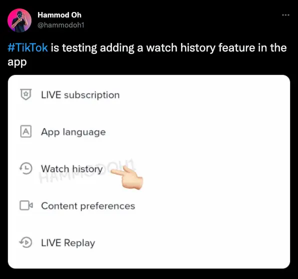 TikTok Watch history funktion 